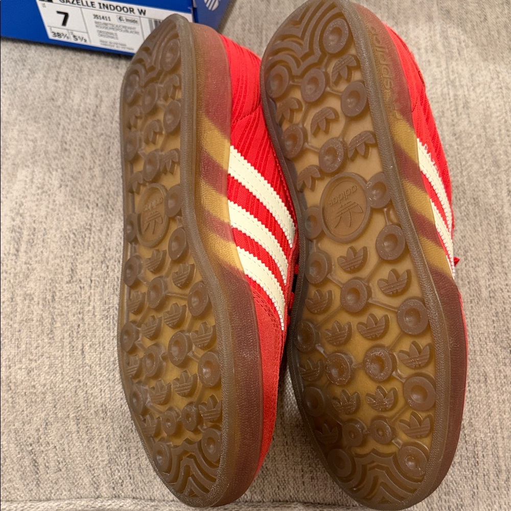 adidas Red Retro Suede & Mesh Sneakers with White Stripes - Picture 2 of 8